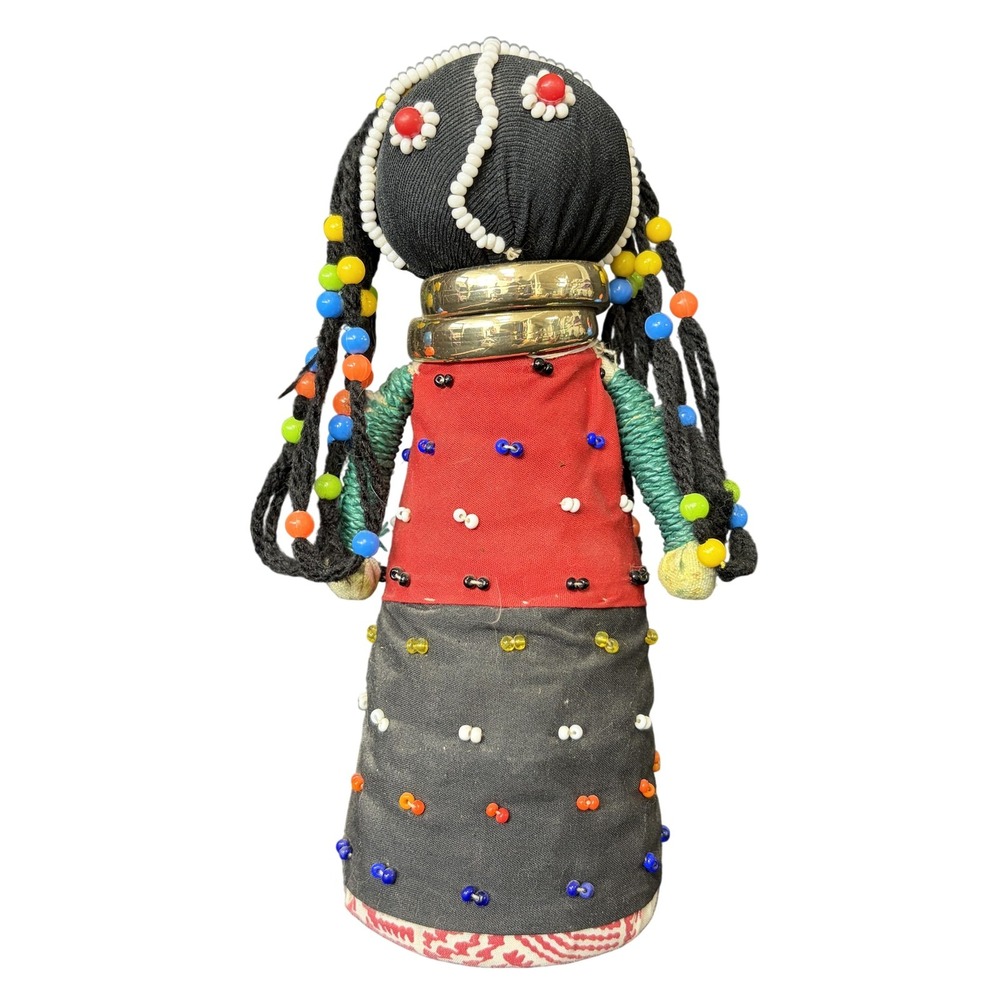 Handmade African Style‎ Beaded Cloth Girl Doll 7 Inch Folk Art Decor